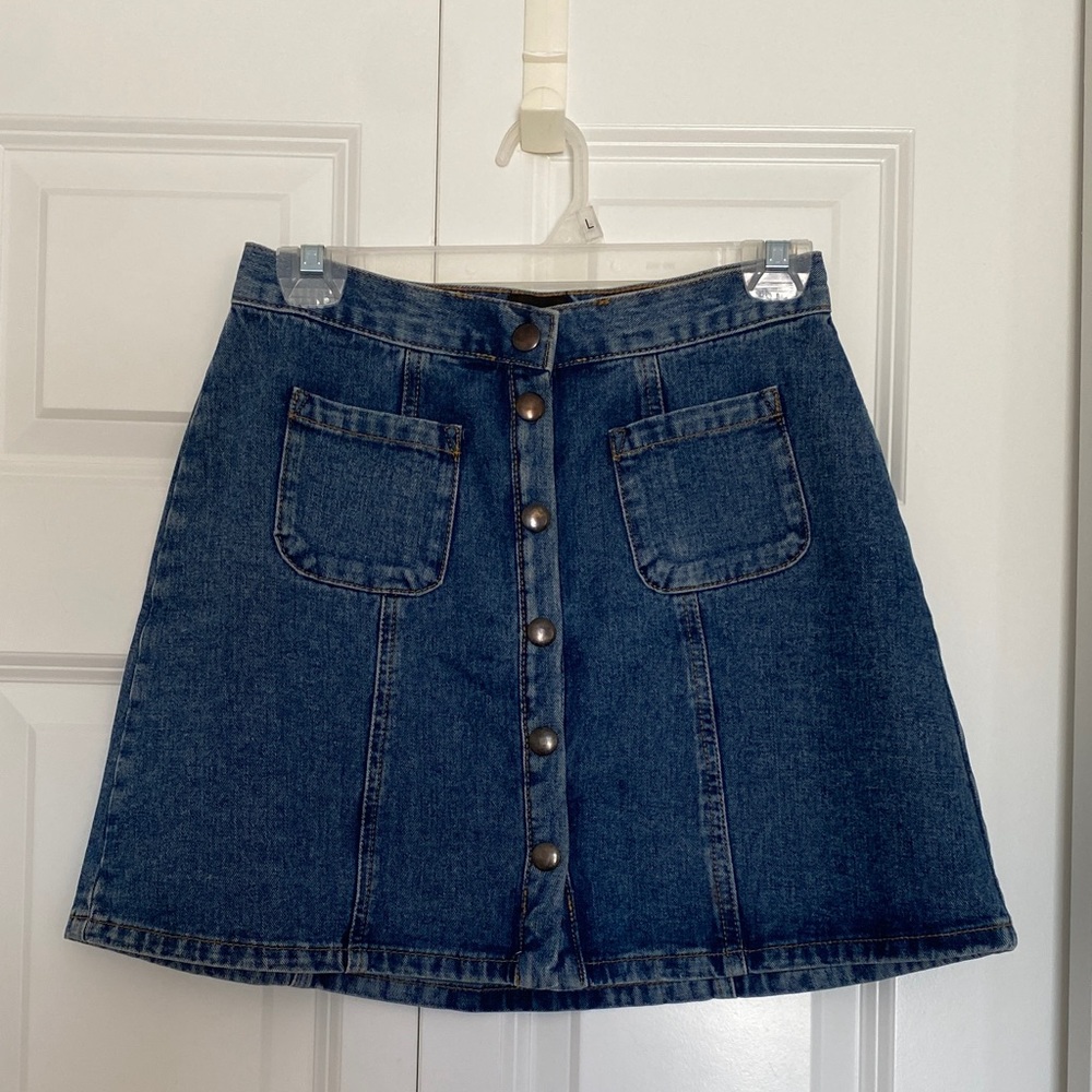 Denim Button-Front Skirt